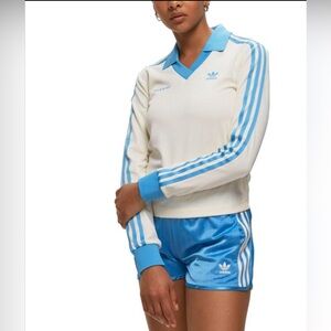 Sporty & Rich x Adidas Ivory and Blue Jersey Sweater Top Sz XL NWT Rare!